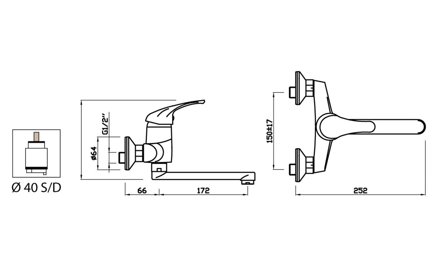 Miscelatore Lavello A Parete Muro Duemmeggi Gamma 2 Fori 1 Leva Manopola Monocomando Stile Moderno Classico Contemporaneo Materiale Ottone Finitura Cromata Made in Italy Garanzia 5 Anni