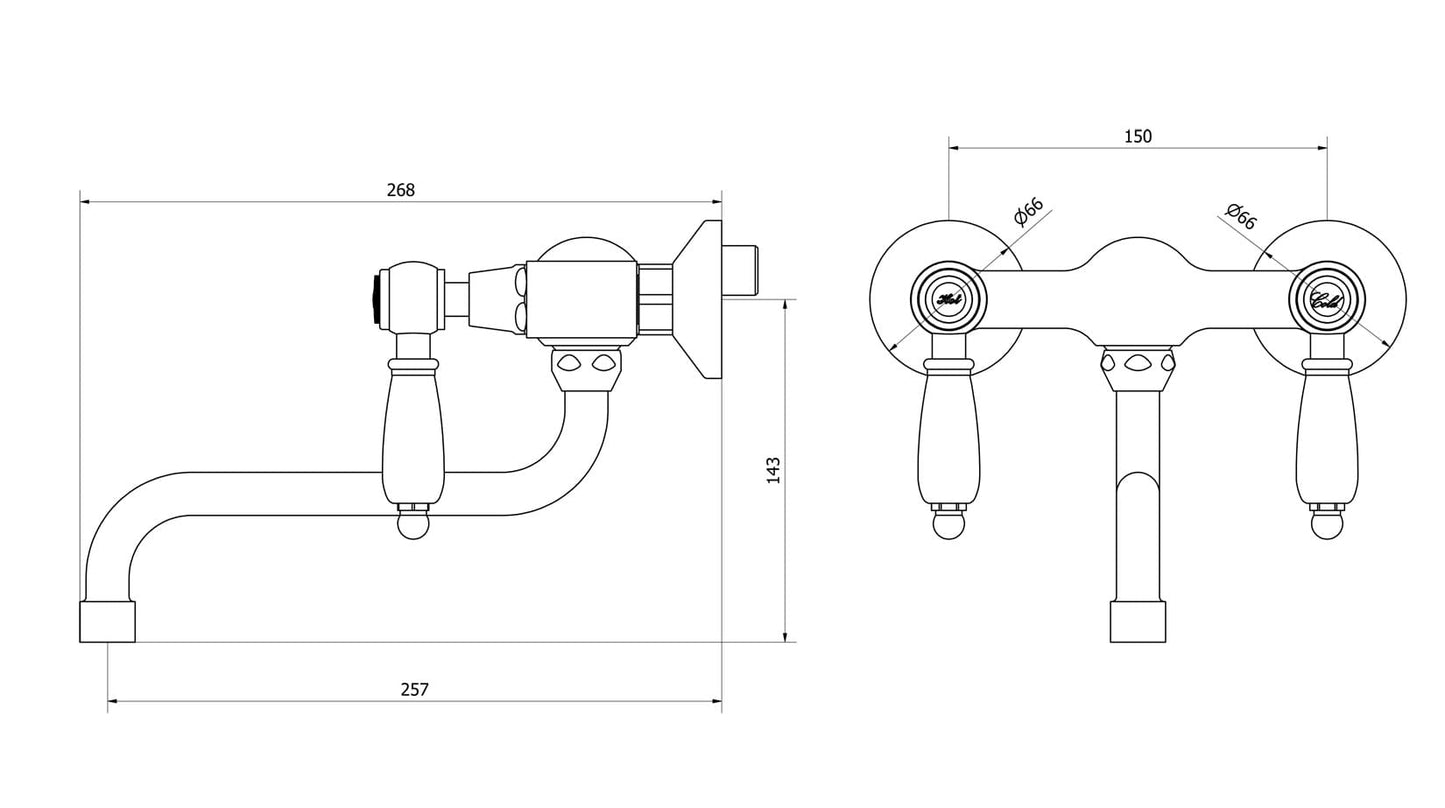 IB Rubinetti HERMES Elle Miscelatore Lavello Standard A Muro 2 Fori Con Due Leve Stile Classico Materiale Ottone Finitura Cromata