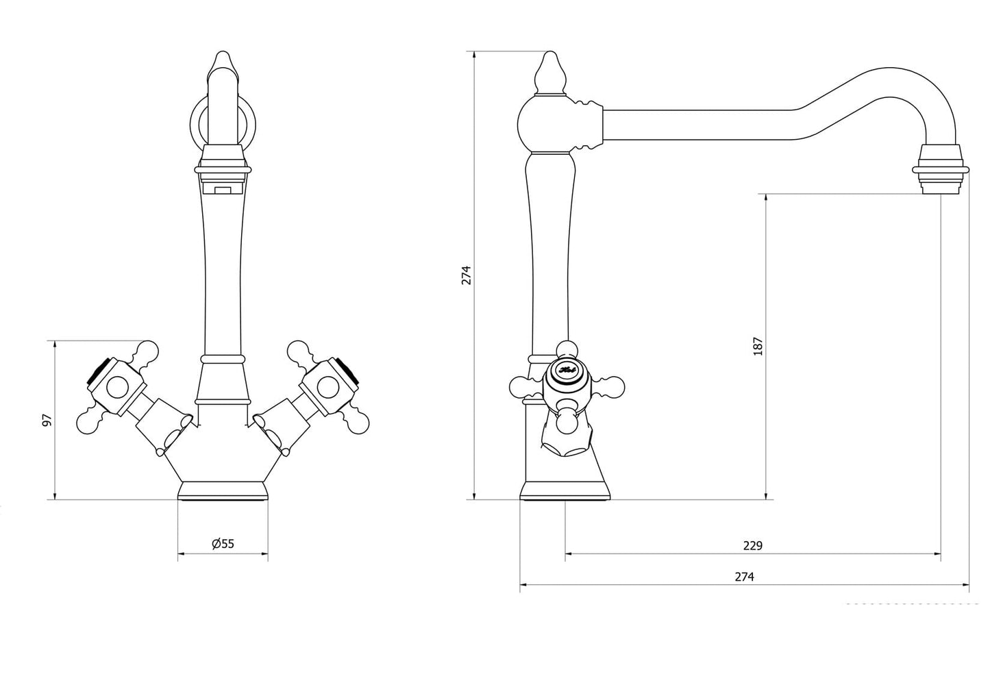 IB Rubinetti HERMES Miscelatore Lavello Standard Appoggio Monoforo Con Due Leve Stile Classico Materiale Ottone Finitura Cromata