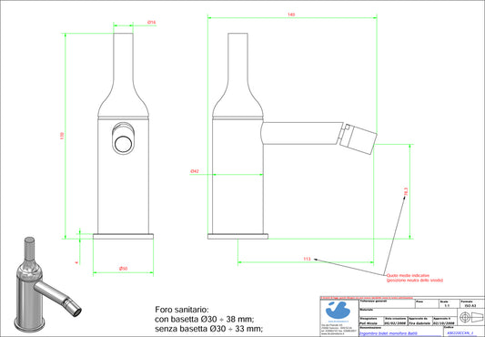 Miscelatore bidet completo di piletta di scarico Click-Clack marca IB rubinetti modello Batlò rubinetteria ottone cromato bagno appoggio