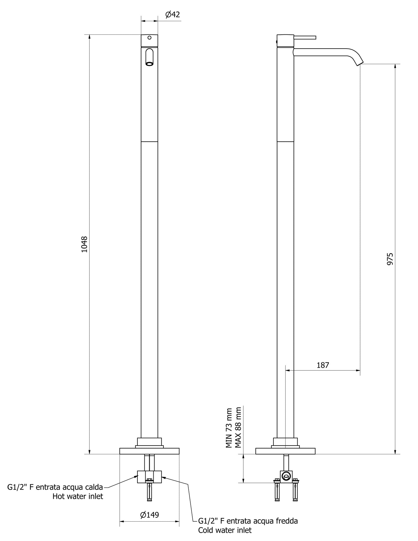 Miscelatore Lavabo Da Terra A Colonna IB Rubinetti Industria Materiale Ottone Finitura Cromata