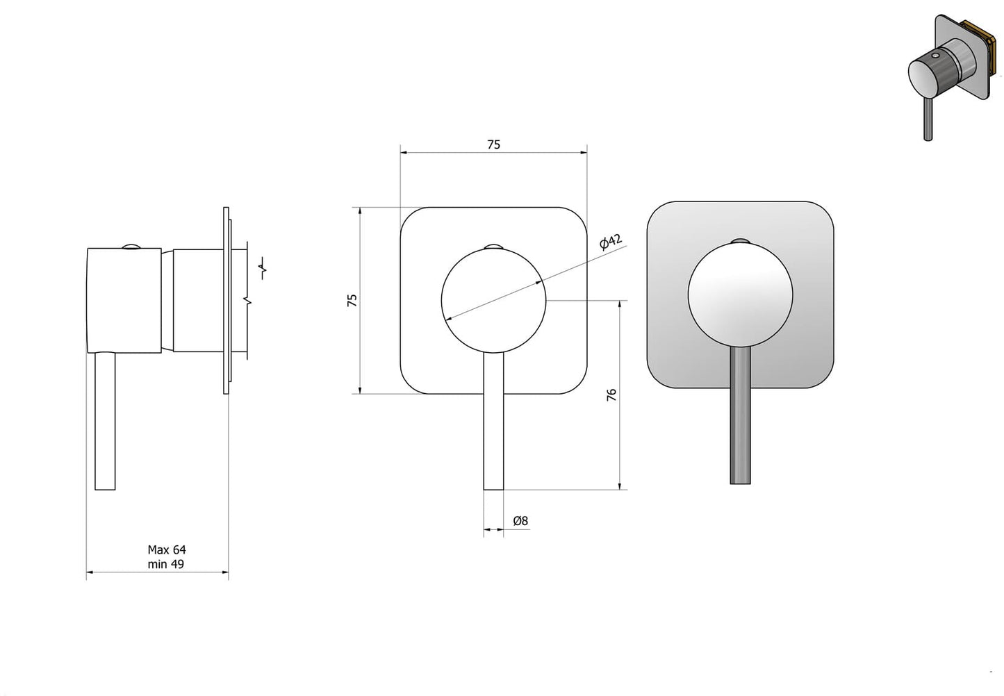 IB Rubinetti Industria Miscelatore Doccia Con Set Di Parti Esterne e Corpo Incasso A Parete A Una Via Con Piastra Senza Piletta Di Scarico Stile Moderno Materiale Ottone Finitura Cromata