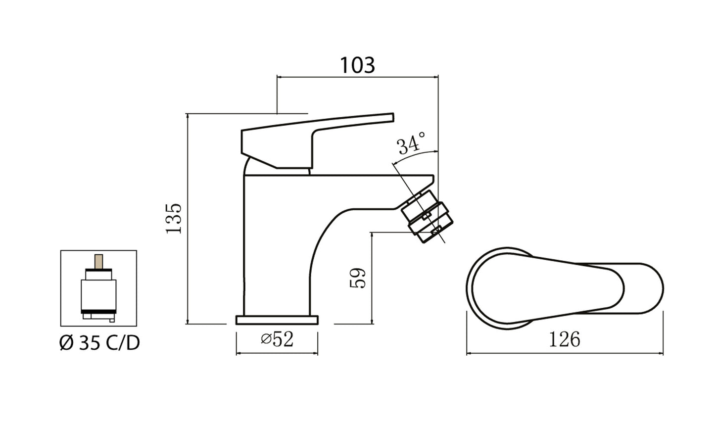Miscelatore Bidet Con Piletta Scarico Automatico 1" 1/4" Duemmeggi Sky Installazione Appoggio Monoforo 1 Foro 1 Leva Manopola Monocomando Stile Moderno Ottone Finitura Cromata Made in Italy Garanzia 5 Anni