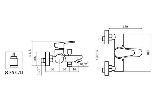 Miscelatore Vasca Esterno Con Duplex E Set Doccia Duemmeggi Sky Installazione Parete Muro 3 fori Con Doccetta Monocomando 1 Leva Manopola Stile Moderno Ottone Finitura Cromata Made in Italy Garanzia 5 Anni