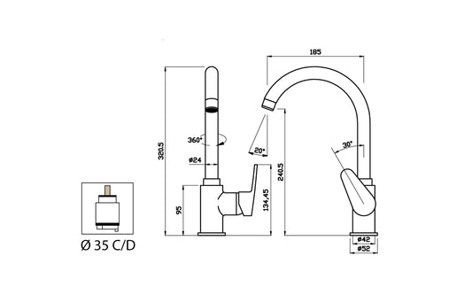 Miscelatore Lavello Canna Snodata Alta Duemmeggi Sky Ottone Finitura Cromata Made in Italy Garanzia 5 Anni
