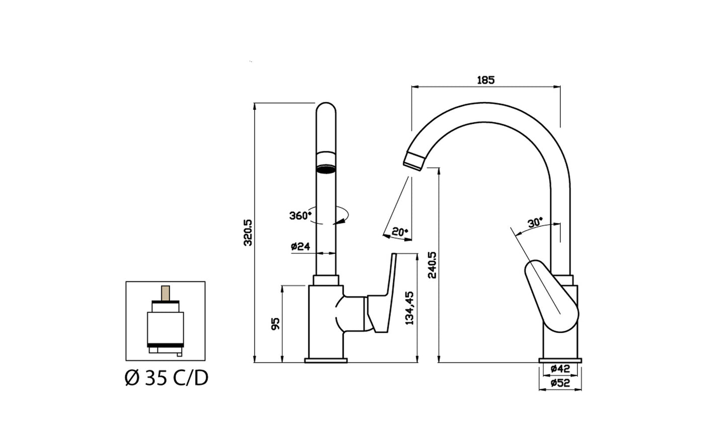 Miscelatore Lavello Canna Snodata Alta Duemmeggi Sky Ottone Finitura Cromata Made in Italy Garanzia 5 Anni