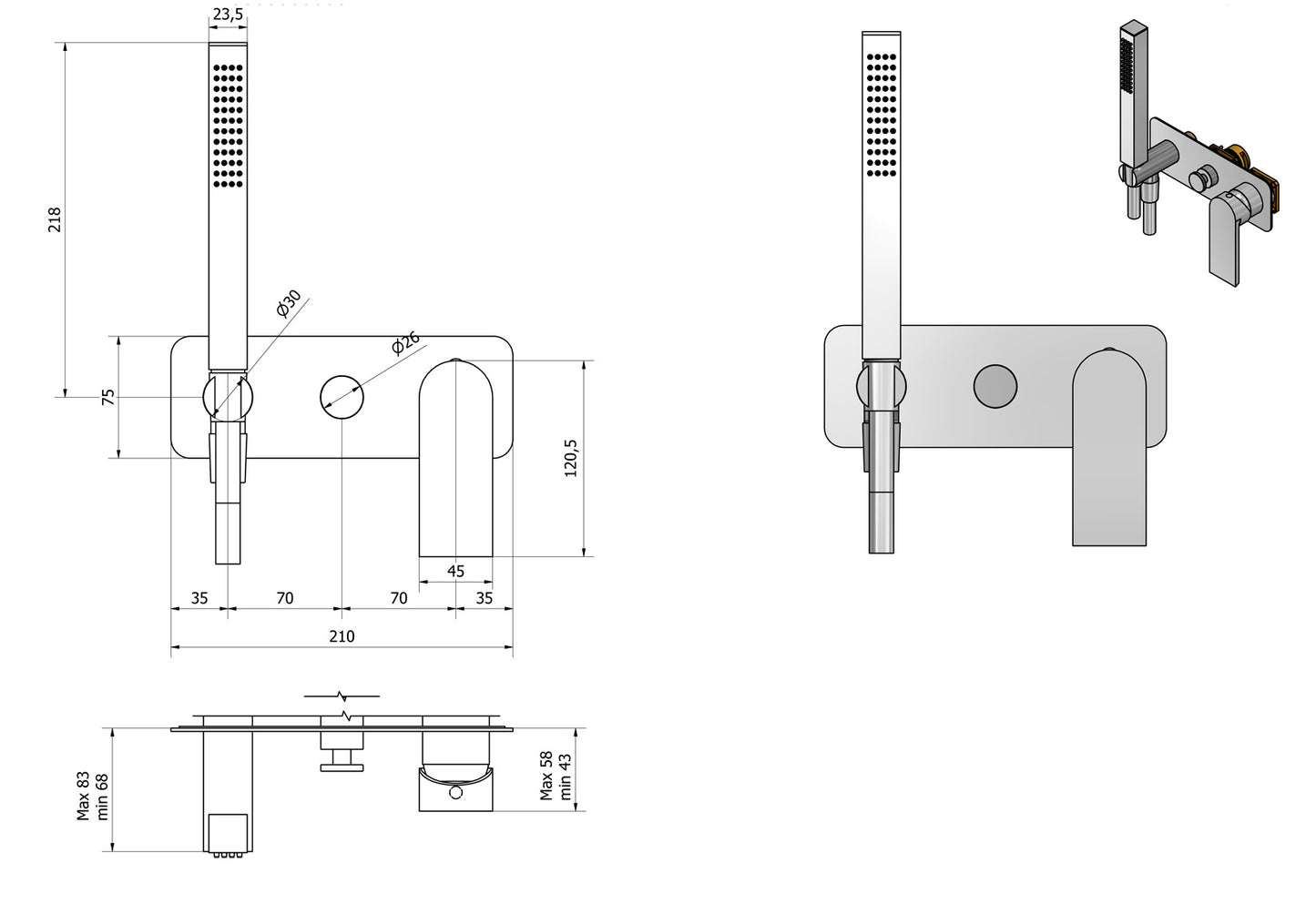 Miscelatore doccia incasso due vie con kit doccia integrato nella placca marca IB rubinetti modello K3 rubinetteria rubinetto ottone cromato bagno casa parete fontana finitura cromo rivenditore autorizzato campania arredamento garanzia 10 anni azienda