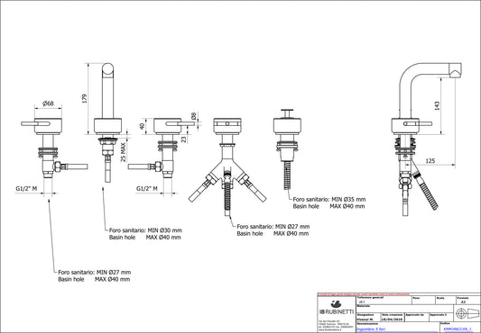 Batteria bordo vasca cinque fori marmo bianco Carrara marca IB rubinetti modello Marmo L rubinetteria rubinetto ottone cromato bagno fontana finitura cromo rivenditore autorizzato campania arredamento garanzia 10 anni made in italy azienda certificata