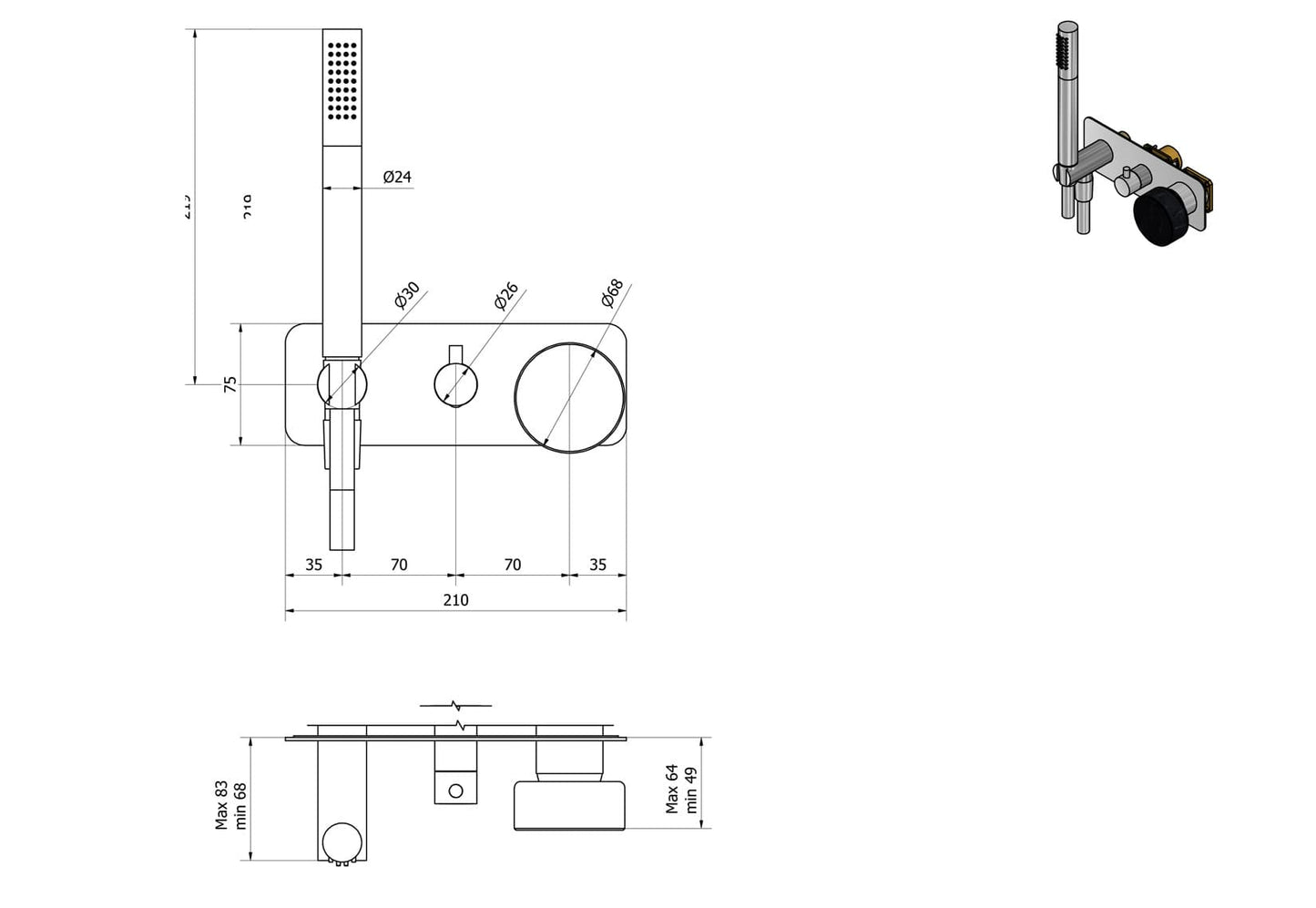 Miscelatore doccia incasso tre vie con kit doccia integrato nella placca marmo nero Marquina marca IB rubinetti modello Marmo rubinetteria rubinetto ottone cromato bagno fontana finitura cromo rivenditore autorizzato campania arredamento qualità