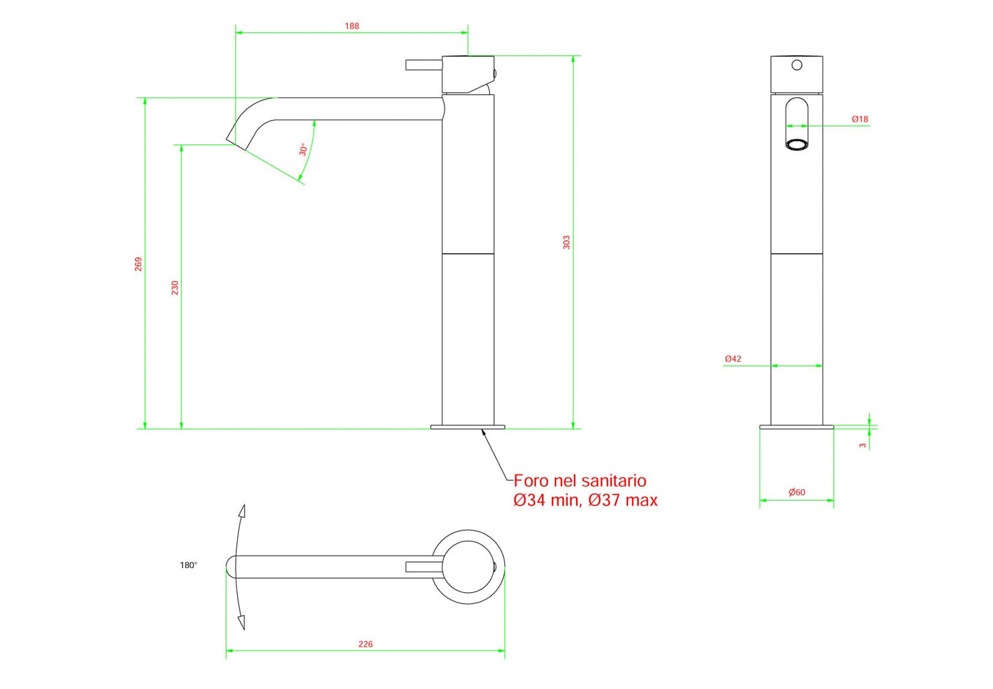 IB Rubinetti MILANOTORINO Miscelatore Lavello Standard Appoggio Monoforo Monocomando Stile Moderno Materiale Ottone Finitura Cromata