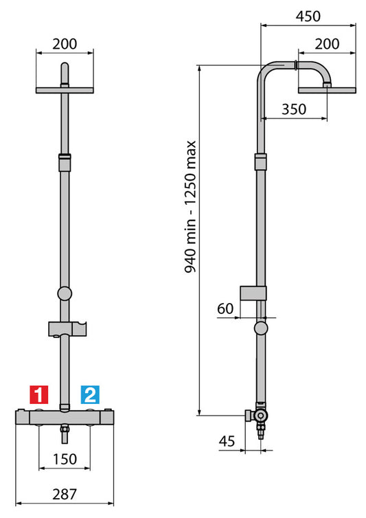 Colonna Doccia Novellini Easy 2 Attrezzata Multifunzione Miscelatore Termostatico Colore Nero Ottone Doccetta Mano Flessibile Soffione Pioggia 20x20 cm Installabile Parete Misura 29x45x125 cm