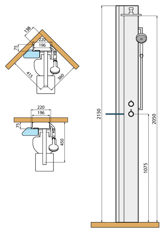 Colonna Doccia Novellini Line 1 Standard Senza Sedile Attrezzata Miscelatore Termostatico Colore Bianco Opaco Fascia Mensola Silver Soffione Pioggia 200x200 mm Ripiano Porta Oggetti Doccetta Mano Flessibile Installabile Angolo Parete Misura 22x57,5xH215cm