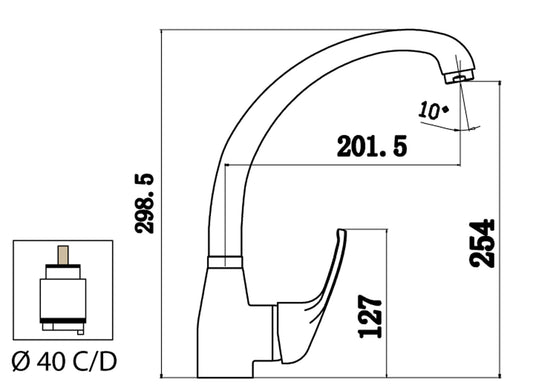 Miscelatore Lavello Cucina Lavatoio Con Corpo A Bottiglia E Bocca Girevole Duemmeggi Premiere Installazione Appoggio Monoforo 1 Foro 1 Leva Manopola Monocomando Stile Classico Materiale Ottone Finitura Cromata Made in Italy Garanzia 5 Anni