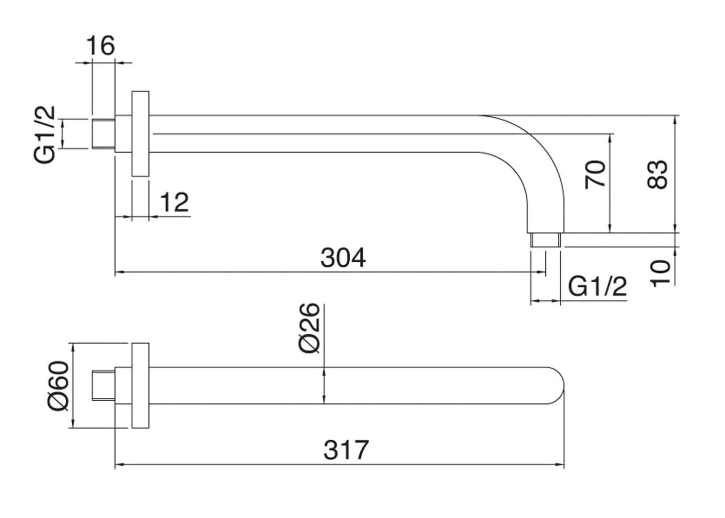 Rubinetterie Treemme SHOWERS & THERMOSTATICS Braccio Doccia A Parete 304 mm Per Soffione Materiale Ottone Finitura Cromata