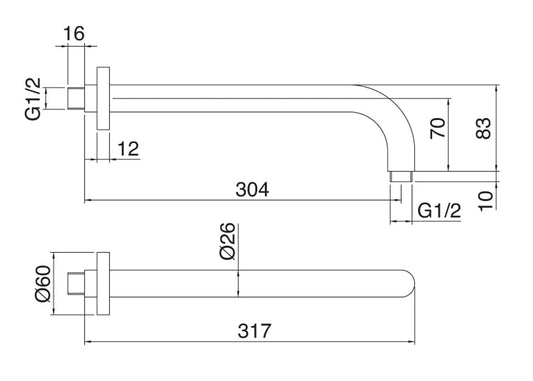 Rubinetterie Treemme SHOWERS & THERMOSTATICS Braccio Doccia A Parete 304 mm Per Soffione Materiale Ottone Finitura Cromata