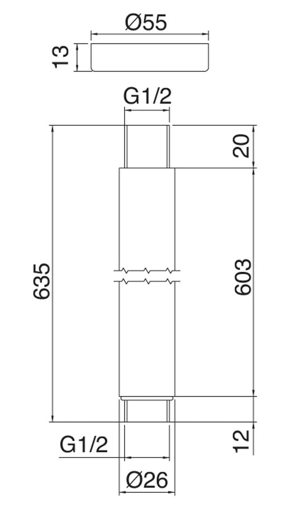 Rubinetterie Treemme SHOWERS & THERMOSTATICS Braccio Doccia Da Soffitto 603 mm Per Soffione Materiale Ottone Finitura Cromata