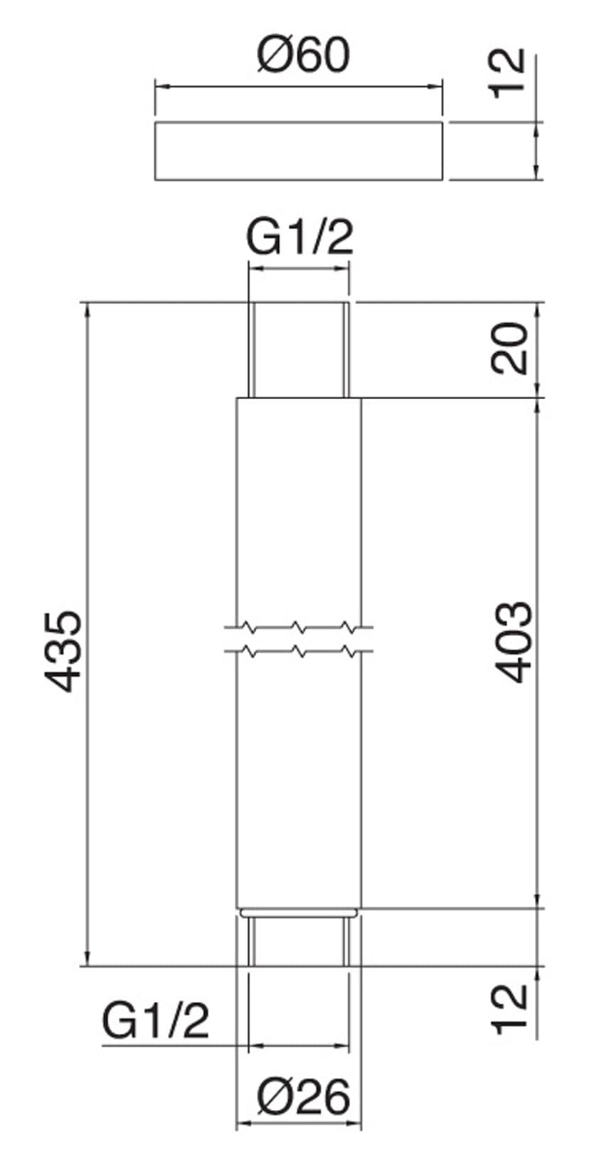 Rubinetterie Treemme SHOWERS & THERMOSTATICS Braccio Doccia Da Soffitto 403 mm Per Soffione Materiale Ottone Finitura Cromata