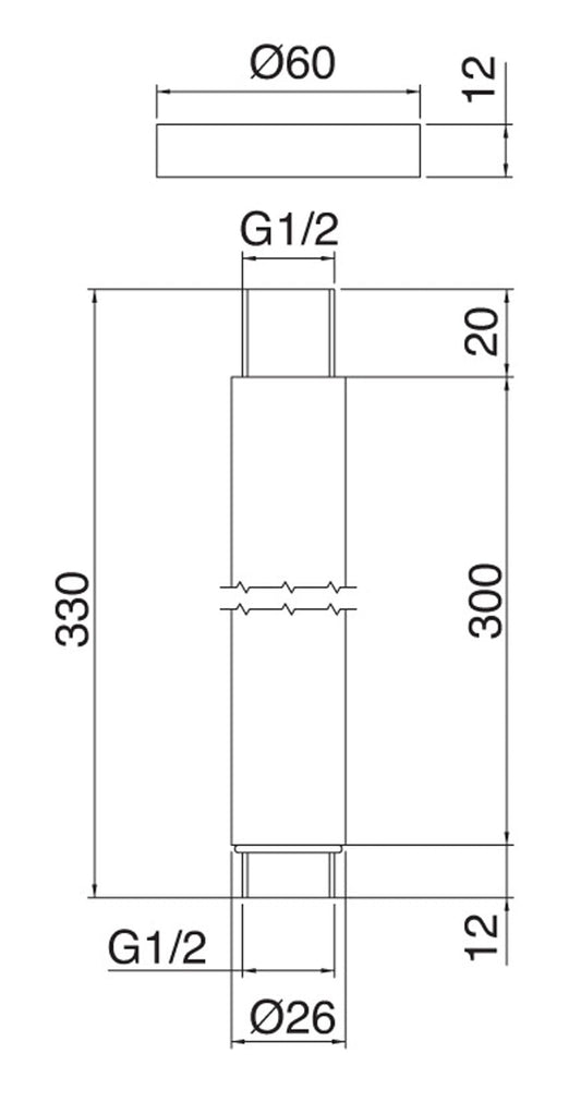 Rubinetterie Treemme SHOWERS & THERMOSTATICS Braccio Doccia Da Soffitto 300 mm Per Soffione Materiale Ottone Finitura Cromata