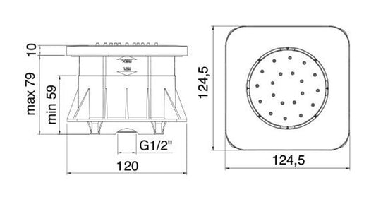 Rubinetterie Treemme SHOWERS & THERMOSTATICS Soffione Doccia Laterale A Parete 124,5x124,5 mm Quadrato Angoli Smussati Tondi Materiale Metallo Finitura Cromata