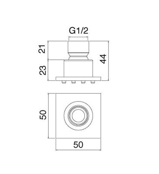 Rubinetterie Treemme SHOWERS Soffione Doccia Quadrato Laterale A Parete Pioggia 50x50 mm Stile Moderno Materiale Acciaio Finitura Acciaio Spazzolato Opaco Inox