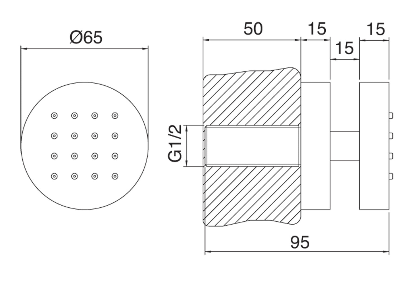 Rubinetterie Treemme Line Soffione Doccia Laterale A Parete Materiale Metallo Finitura Cromata Ø 65 mm
