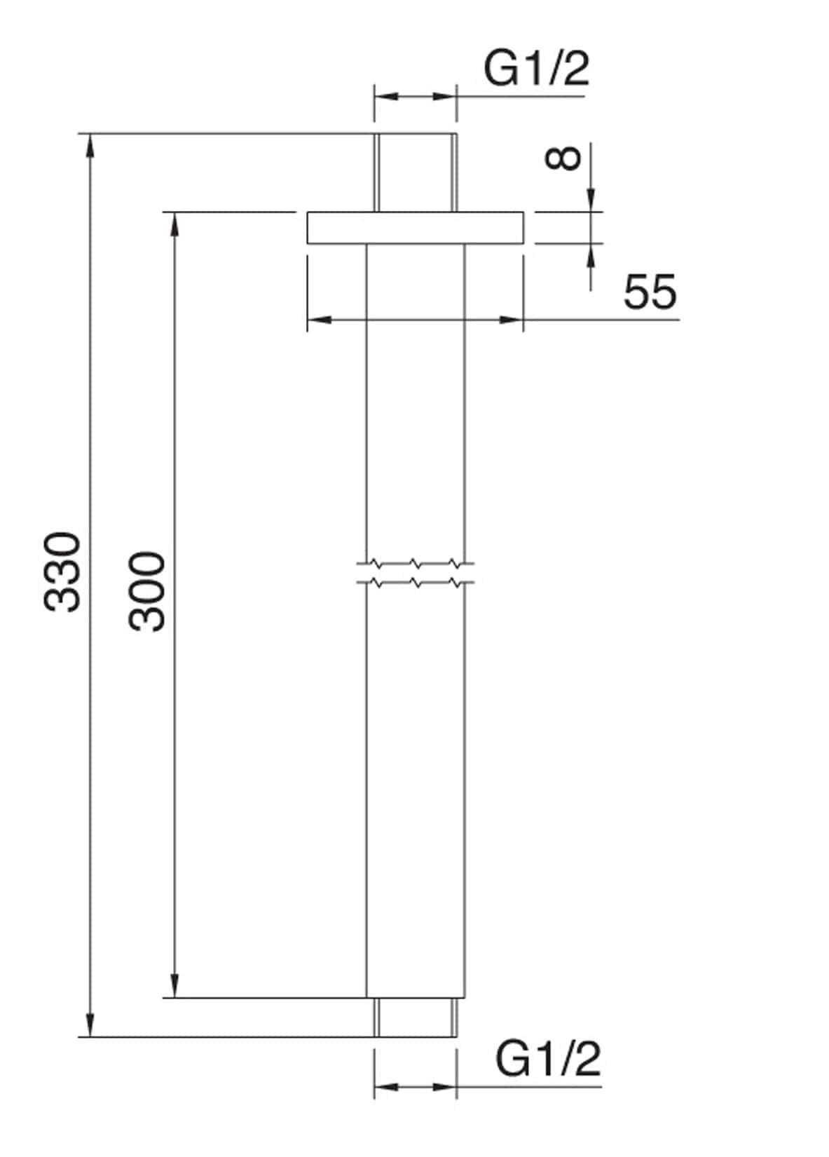 Rubinetterie Treemme SHOWERS & THERMOSTATICS Braccio Doccia Da Soffitto 300 mm Per Soffione Materiale Ottone Finitura Cromata