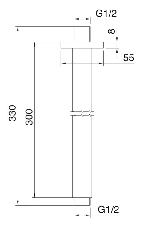 Rubinetterie Treemme SHOWERS & THERMOSTATICS Braccio Doccia Da Soffitto 300 mm Per Soffione Materiale Ottone Finitura Cromata