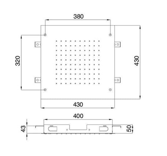 Rubinetterie Treemme SHOWERS Soffione Doccia Quadrato Soffitto Ad Incasso 430x430 mm Pioggia Stile Moderno Materiale Acciaio Finitura Acciaio Spazzolato Opaco Inox