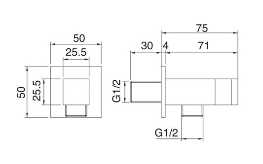 Rubinetterie Treemme SHOWERS & THERMOSTATICS Presa Acqua A Muro Con Gancio Fisso Quadra Attacco Doccetta a Mano Materiale Ottone Finitura Cromata