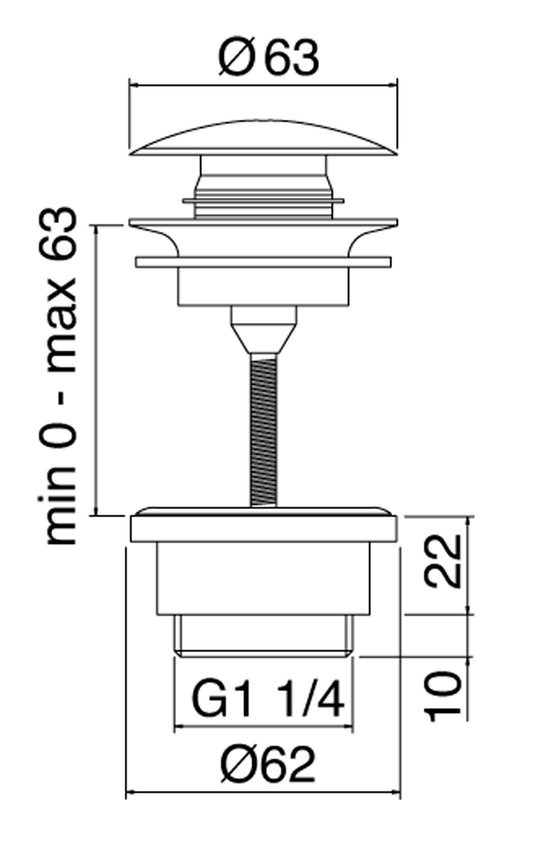Piletta di Scarico Click Clack Universale Con Inserto Per Sempre Aperto Rubinetterie Treemme Arche' Materiale Ottone Finitura Cromata