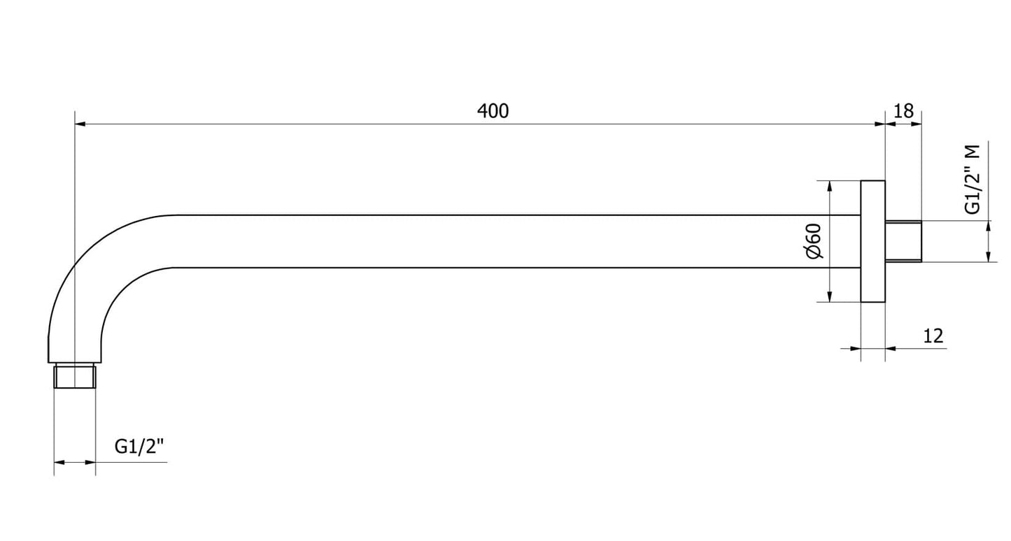 IB Rubinetti Shower Heads Braccio Per Soffione Tondo Con Presa Tonda In Ottone Installazione A Parete Lunghezza 400 mm Stile Moderno Materiale Ottone Finitura Cromata