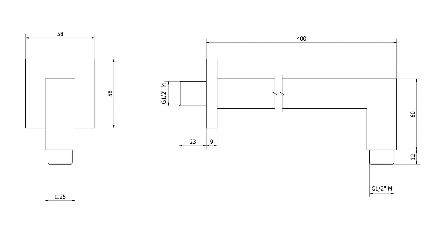 IB Rubinetti Shower Heads Braccio Per Soffione Quadro Con Presa Quadro In Ottone Installazione A Parete Lunghezza 400 mm Stile Moderno Materiale Ottone Finitura Cromata
