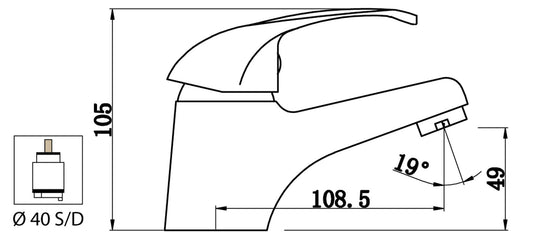 Miscelatore Lavabo Con Piletta Scarico Automatico 1" 1/4" Duemmeggi Sigma Installazione Appoggio Monoforo 1 Foro 1 Leva Manopola Monocomando Lunghezza 108,5 mm Altezza 105 mm Materiale Ottone Finitura Cromata Made in Italy Garanzia 5 Anni