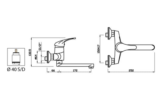 Miscelatore Lavello Cucina Lavatoio A Parete Muro Duemmeggi Sigma 2 Fori 1 Leva Manopola Monocomando Stile Classico Ottone Finitura Cromata Made in Italy Garanzia 5 Anni