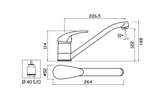 Miscelatore Lavello Monoforo Canna Snodata Fusa Duemmeggi Sigma Ottone Finitura Cromata Made in Italy Garanzia 5 Anni