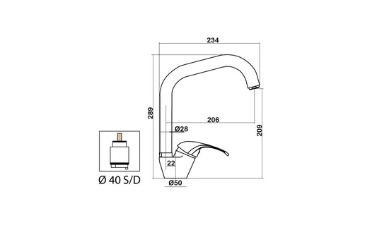 Miscelatore Lavello Cucina Lavatoio Canna Snodata Alta Idroformata Duemmeggi Sigma Appoggio Monoforo 1 Foro 1 Leva Manopola Monocomando Materiale Ottone Finitura Cromata Stile Classico Moderno Made in Italy Garanzia 5 Anni