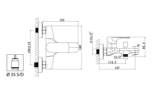 Miscelatore Vasca Esterno Con Duplex E Set Doccia Duemmeggi Smart Installazione Parete Muro Con Doccetta 3 Fori Stile Moderno 1 Leva Monocomando Manopola Materiale Ottone Finitura Cromata Made in Italy Garanzia 5 Anni