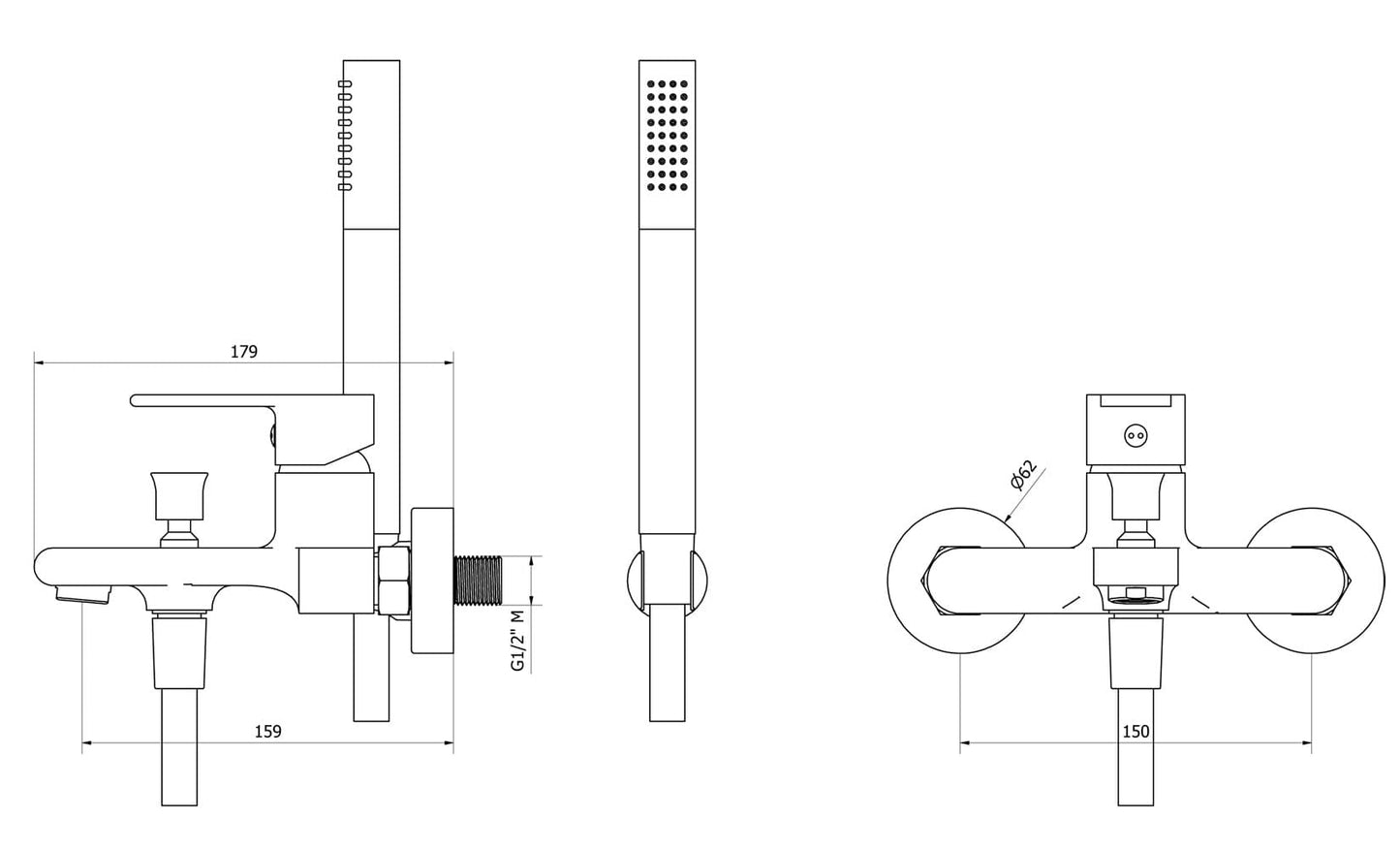 IB Rubinetti WHYNOT? Miscelatore Vasca Esterno A Parete Completo Di Kit Doccia E Doccetta 3 Fori Monocomando Senza Piastra Stile Moderno Materiale Ottone Finitura Cromata