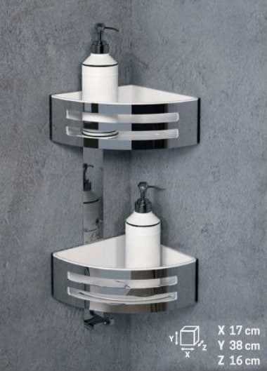 Novellini Cestino Angolare Doppio 2 Feritoie Vaschetta Estraibile Interna Plastica Colore Bianco RAL 9003 Angolo Contenitore Struttura Metallo Cromato Pulizia Bagno Portasapone Porta Sapone Portaccessori Accessori Arredo 17x16x38 cm