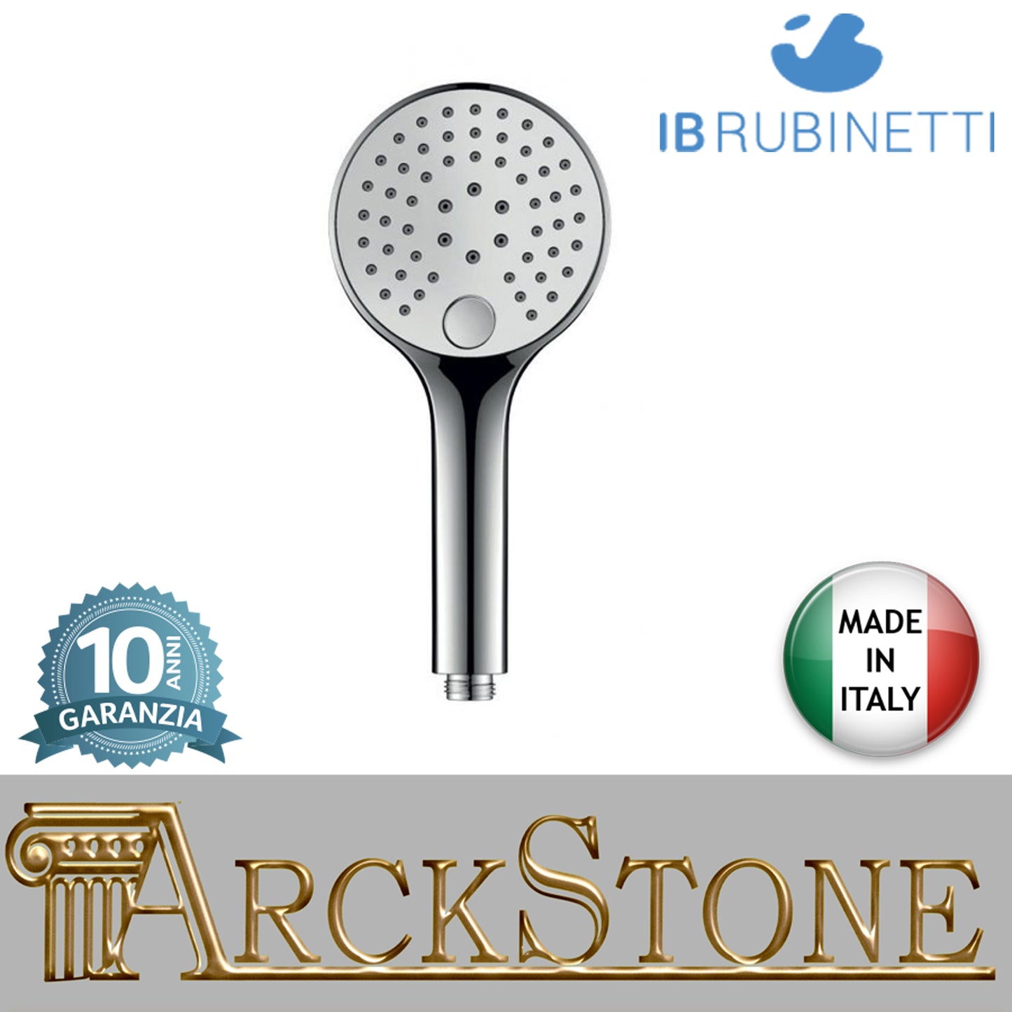 Doccetta tonda tre getti CLEAN 12x12 cm marca IB rubinetti modello Shower & Co. doccetta finitura cromata muro rivenditore autorizzato cromatura campania garanzia 10 anni cromo azienda certificata qualità made in italy arredo bagno
