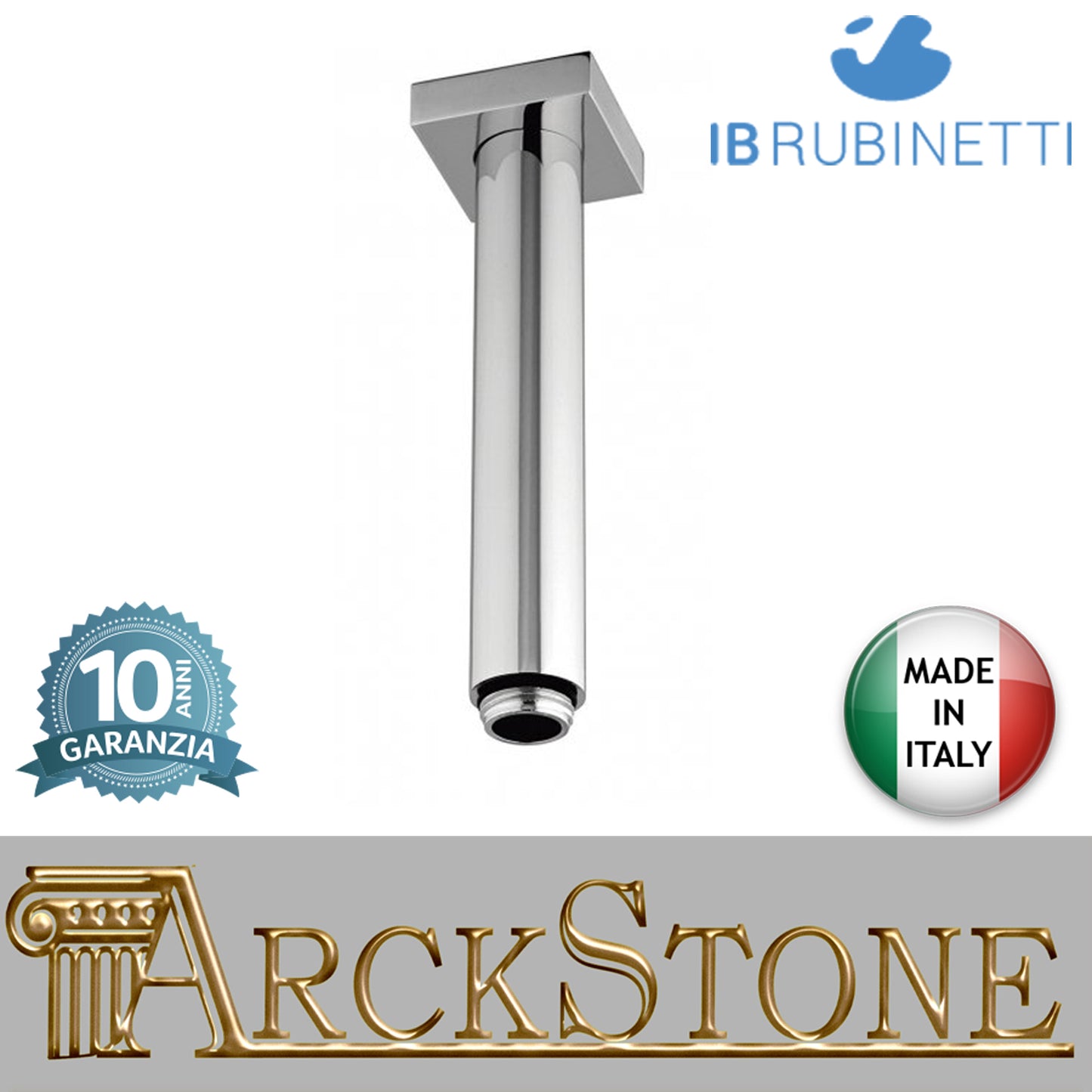 Braccio soffione doccia quadro L 300 soffitto marca IB rubinetti modello Shower Heads finitura cromata presa muro rivenditore autorizzato accessori doccia cromatura campania garanzia 10 anni parete cromo azienda certificata qualità made in italy arredo