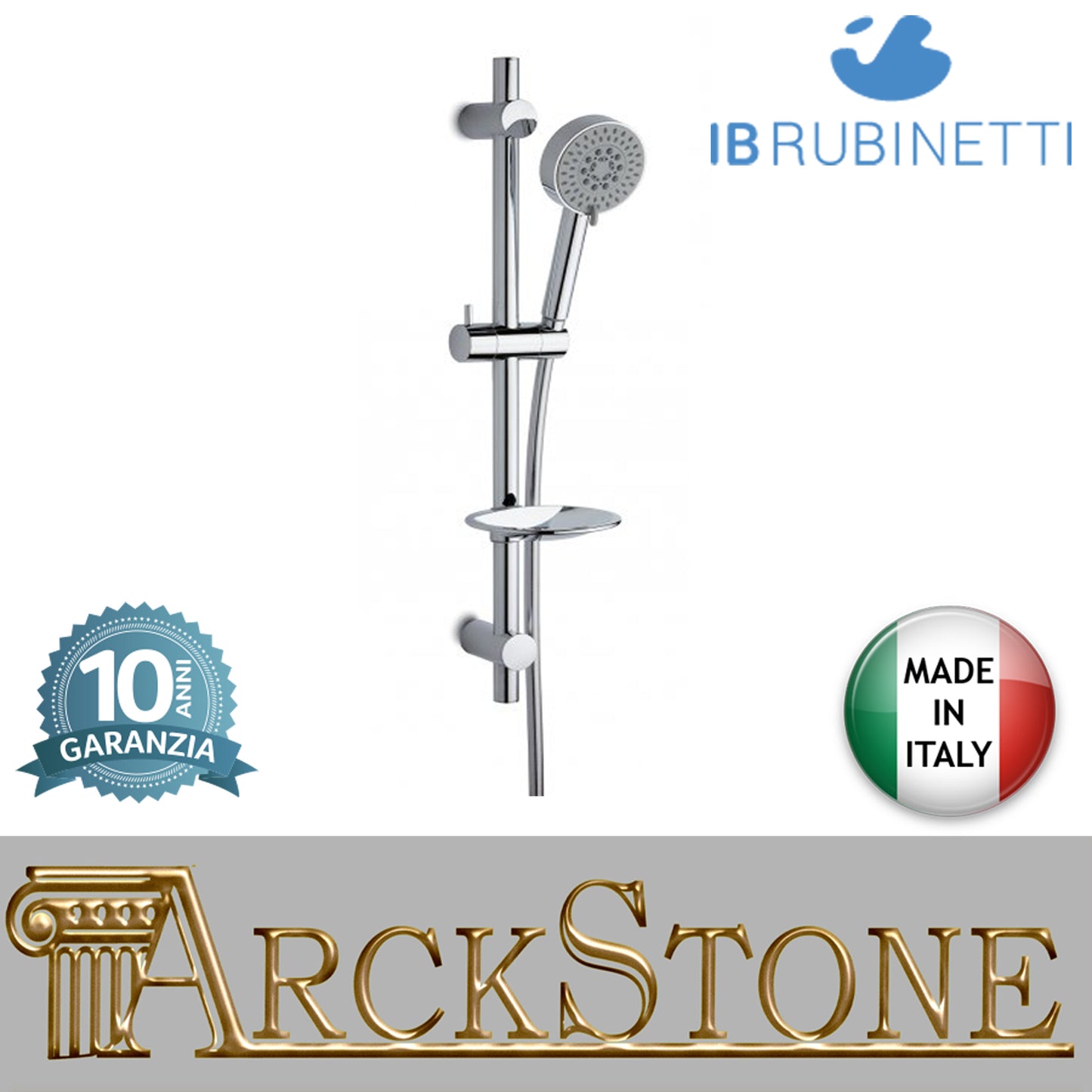 Saliscendi Multifunzione con piatto porta sapone marca IB rubinetti modello Shower & Co. finitura cromata presa muro rivenditore autorizzato doccia cromatura campania garanzia 10 anni parete cromo azienda certificata qualità arredo made in italy