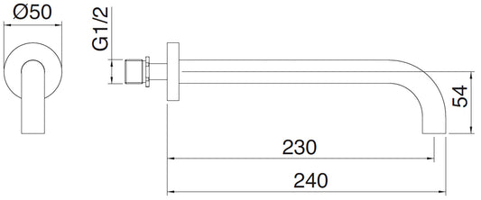Rubinetterie Treemme X-CHANGE XR Bocca a Muro 230 mm Getto di Erogazione Uscita Acqua Installazione a Parete Materiale Ottone Finitura Cromata Stile Moderno Monoforo Lunghezza 240 mm