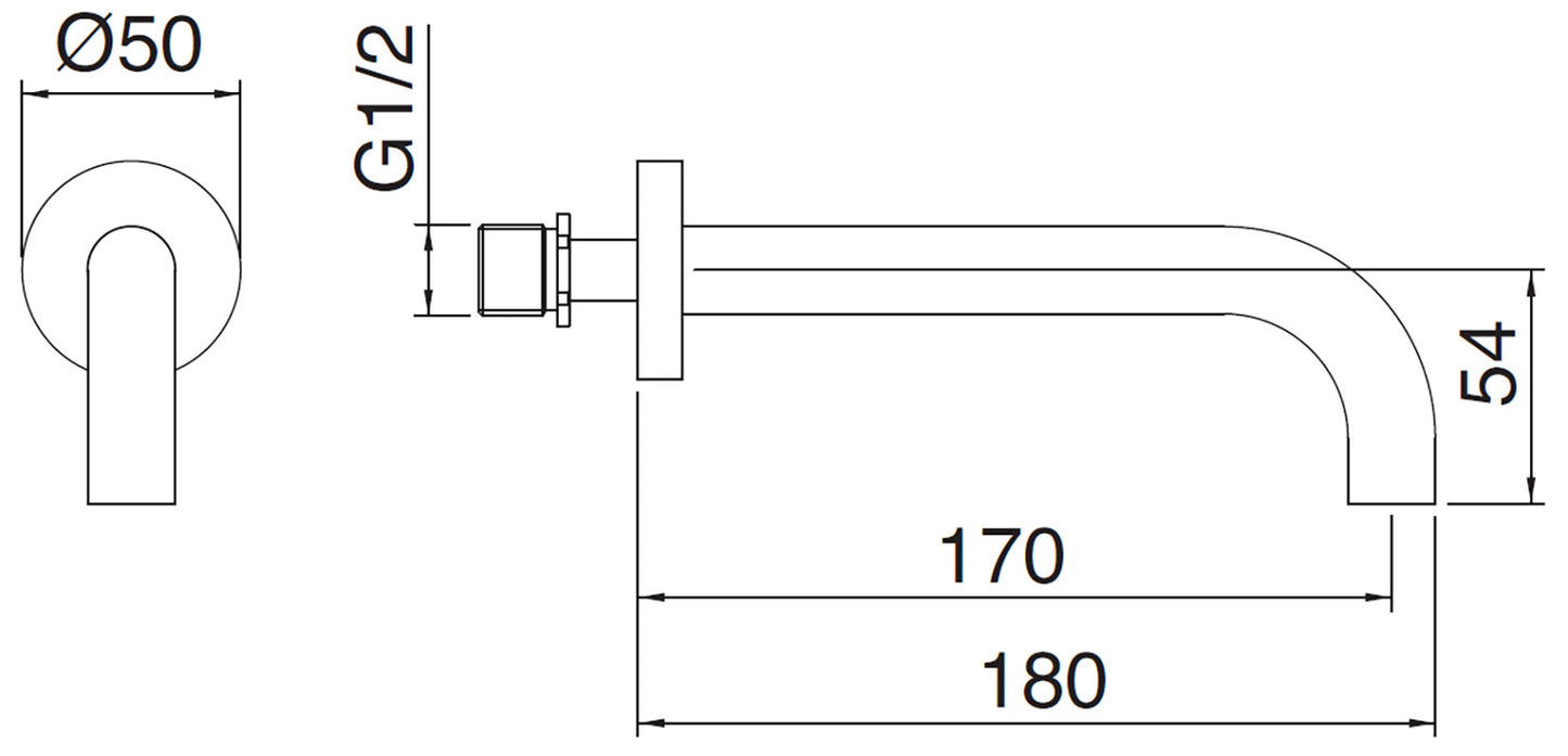 Rubinetterie Treemme Line Bocca Getto Erogazione Acqua Incasso A Muro 170 mm Materiale Ottone Finitura Cromata