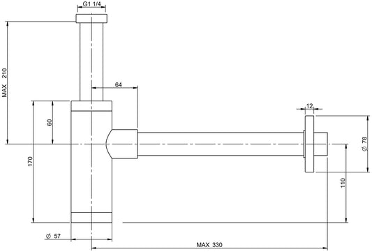 Rubinetterie Treemme 3M 5MM IT RTSF 116 IS Sifone A Vista Tondo Stile Moderno Materiale Acciaio INOX Finitura Acciaio Spazzolato