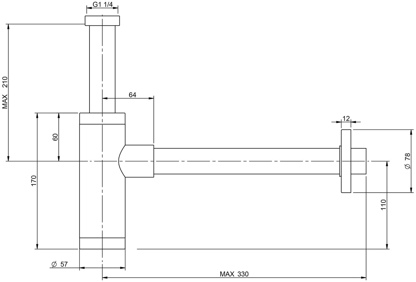 Rubinetterie Treemme 40MM Sifone A Vista Tondo Stile Moderno Materiale Acciaio Finitura Acciaio Spazzolato Opaco Inox