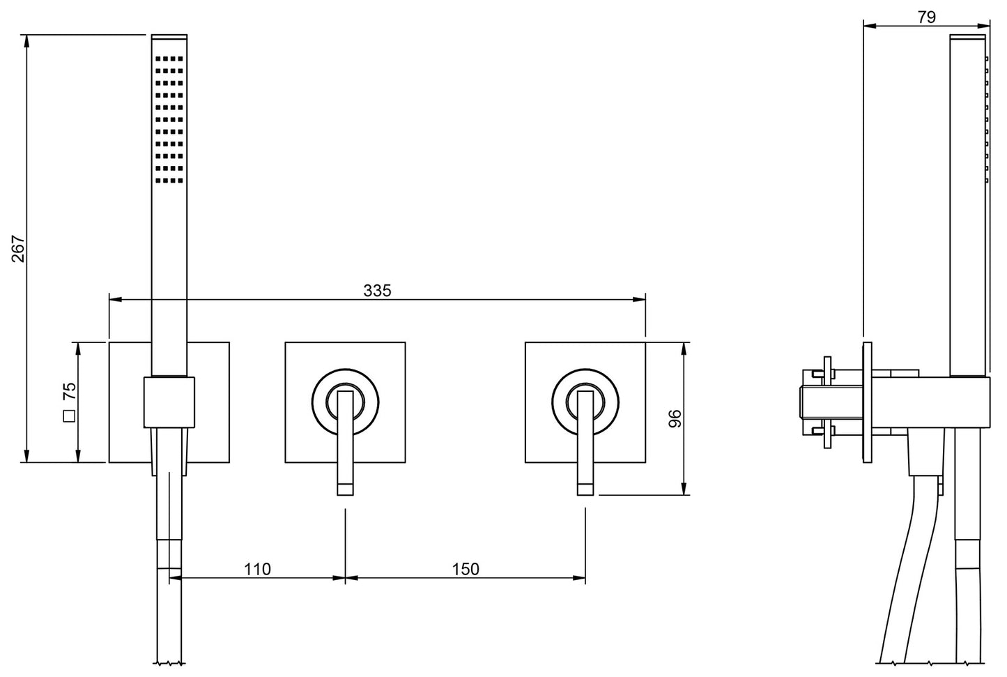 Rubinetterie Treemme Arché Miscelatore Monocomando Vasca / Doccia Incasso Installazione a Muro 3 Fori Materiale Ottone Finitura Cromata Con Doccetta Estraibile 2 Leve Stile Moderno Senza Getto