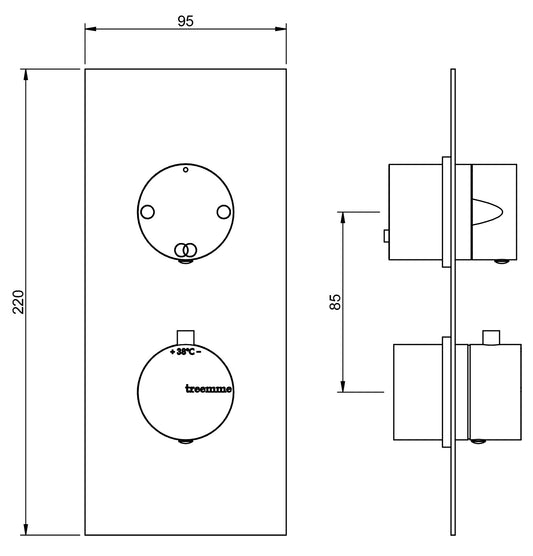 Miscelatore Termostatico Doccia Incasso Coax Con Deviatore A 2 Uscite Rubinetterie Treemme Arche' Materiale Ottone Finitura Cromata