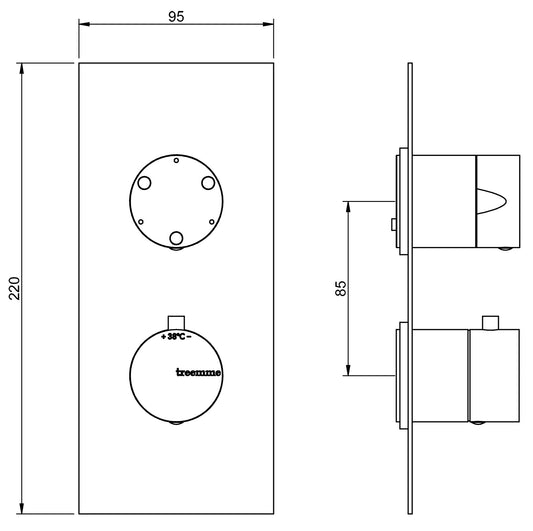 Rubinetto Termostatico Doccia Incasso Coax Con Deviatore A 3 Uscite Rubinetterie Treemme Arche' Materiale Ottone Finitura Cromata