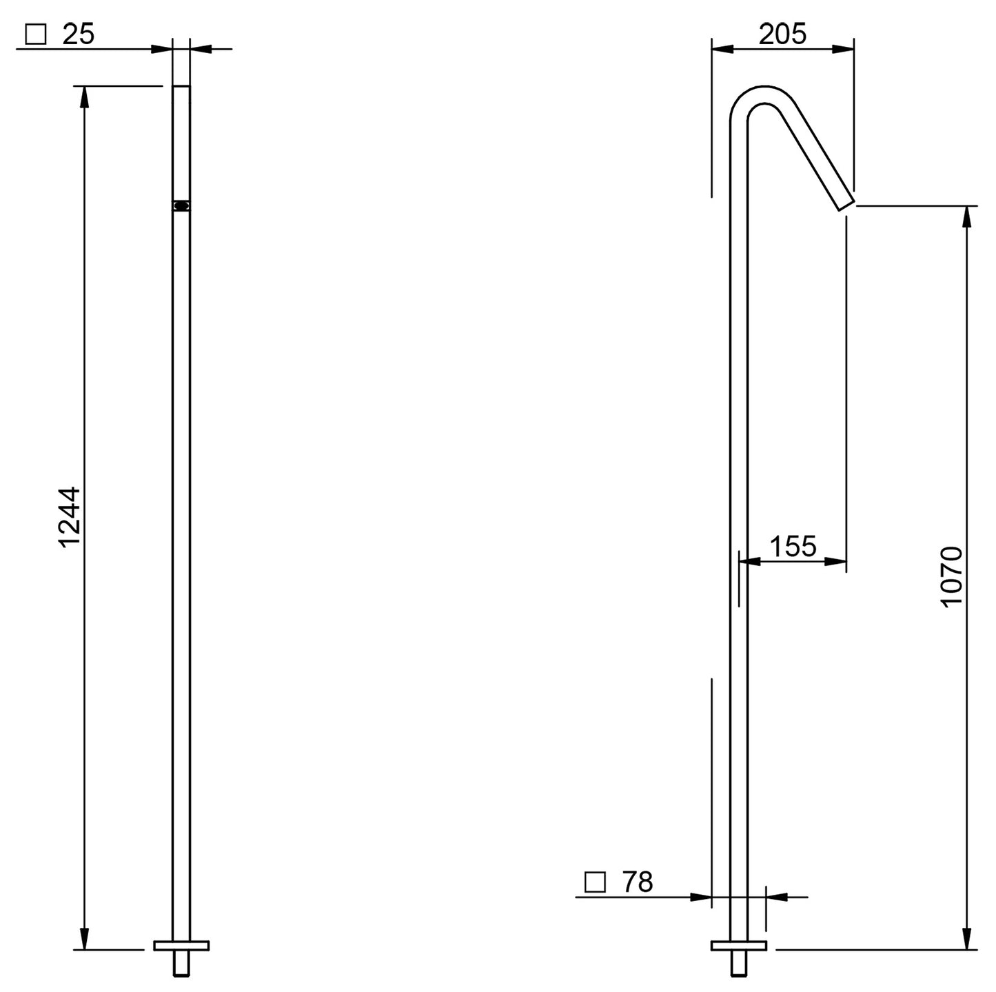 Rubinetterie Treemme 3M Electronic Washbasin Tap RWAA 7382 CC 75 Bocca Lavabo Da Terra a Pavimento Getto Erogazione Uscita Acqua 1070 mm Ottone Cromato Forma Quadra Stile Moderno Monoforo Lunghezza 205 mm Altezza 1244 mm Portata Acqua 5 Litri Al Minuto